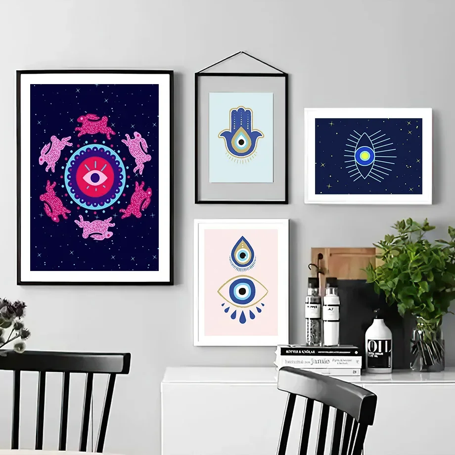 Abstract Evil Eye Turkish Hamsa Minimal Wall Art Aesthetics Print Canvas Painting Posters for Living Room Modern Home Decor