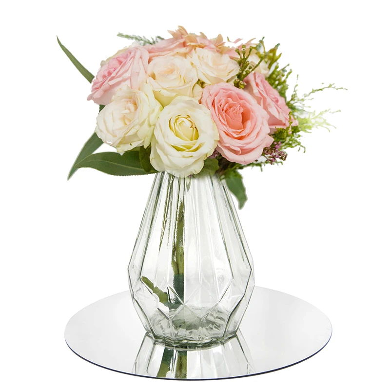 20cm Acrylic Round Mirrors Glass Tray DIY Circle Candle Plates Wedding Party Dining Table Centerpiece Decoration Display Holder