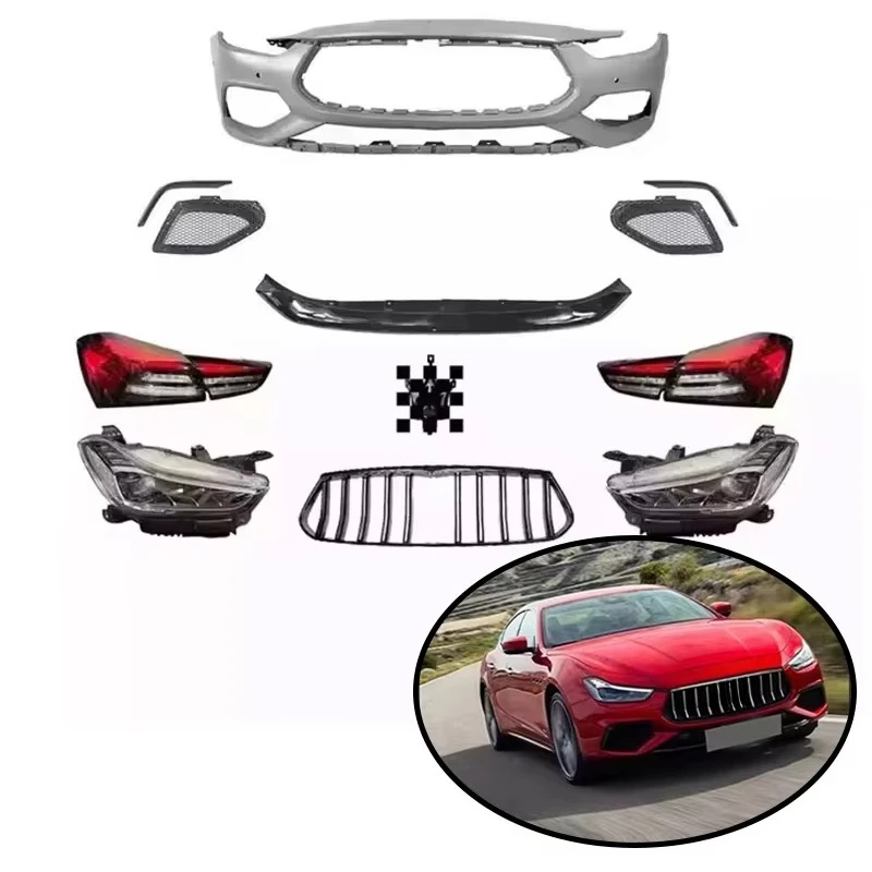 

New Style Car Body Kit for 2014-2021 for Maserati Ghibli Fabric Upgrade to 2021 GT Front Bumper Grills