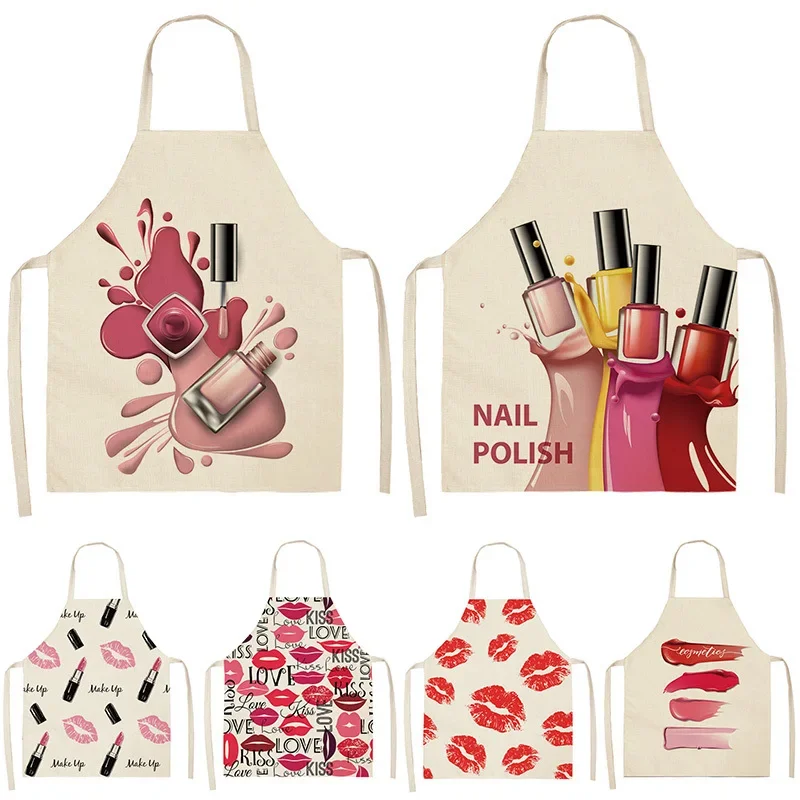 Nail Polish Lipstick Apron Kitchen Linen Aprons Bibs Cleaning for Aprons for Women Home Cooking Accessories Apron фартук Mandil