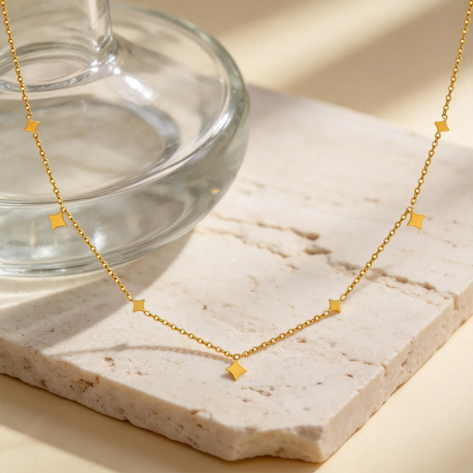 

Star Pendant Necklace, Stainless Steel Delicate Chain choker, 18K PVD Plated Fashion Celestial Jewelry for women