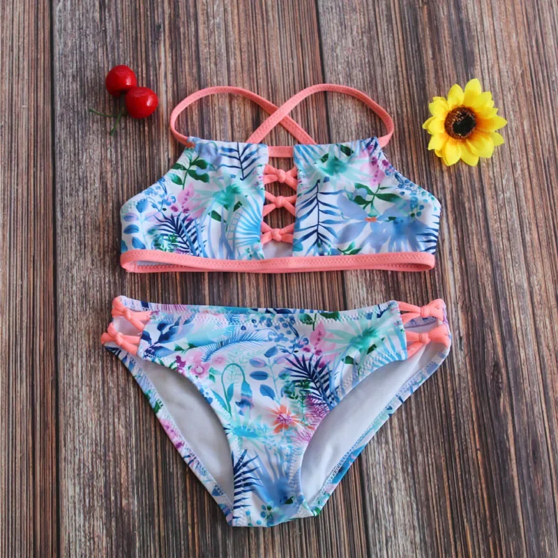 Swimwear Girls Halter Bikini Sets Print 2 Pieces Swim Suits Girl Swimsuit Kids Tankini Bathing Suits Swim Suit Girl Biquini