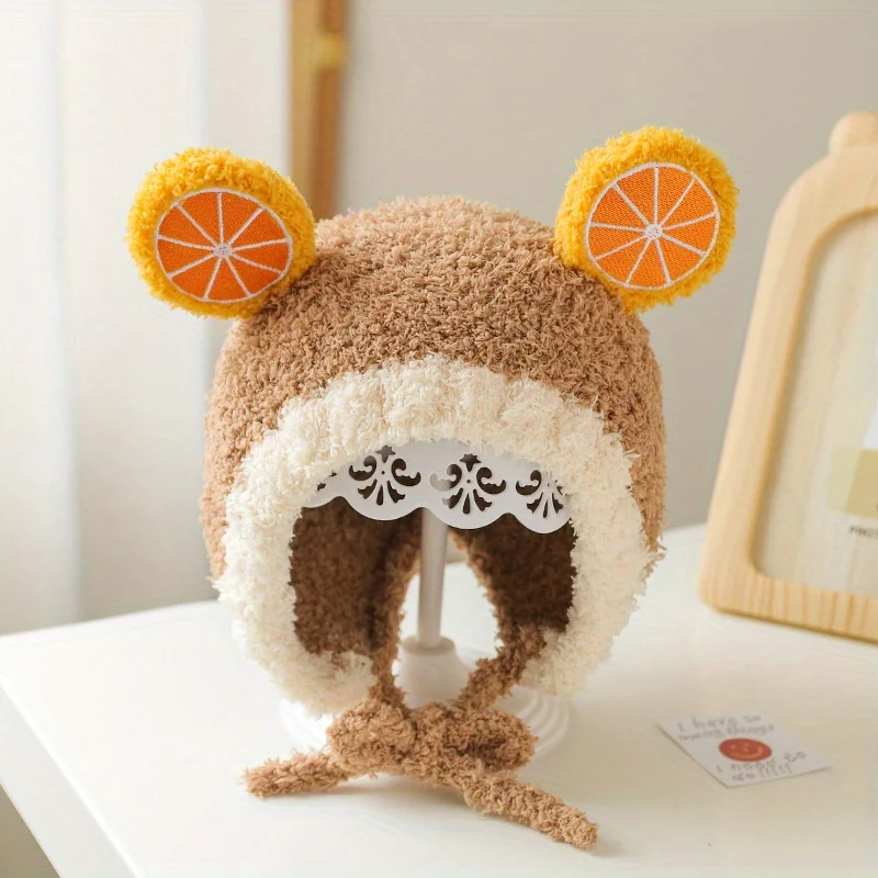 1pc Plus Fleece Ear Protection Cute Boys And Girls Warm Woolen Hat For 0-3 Years Old Baby In Autumn Winter