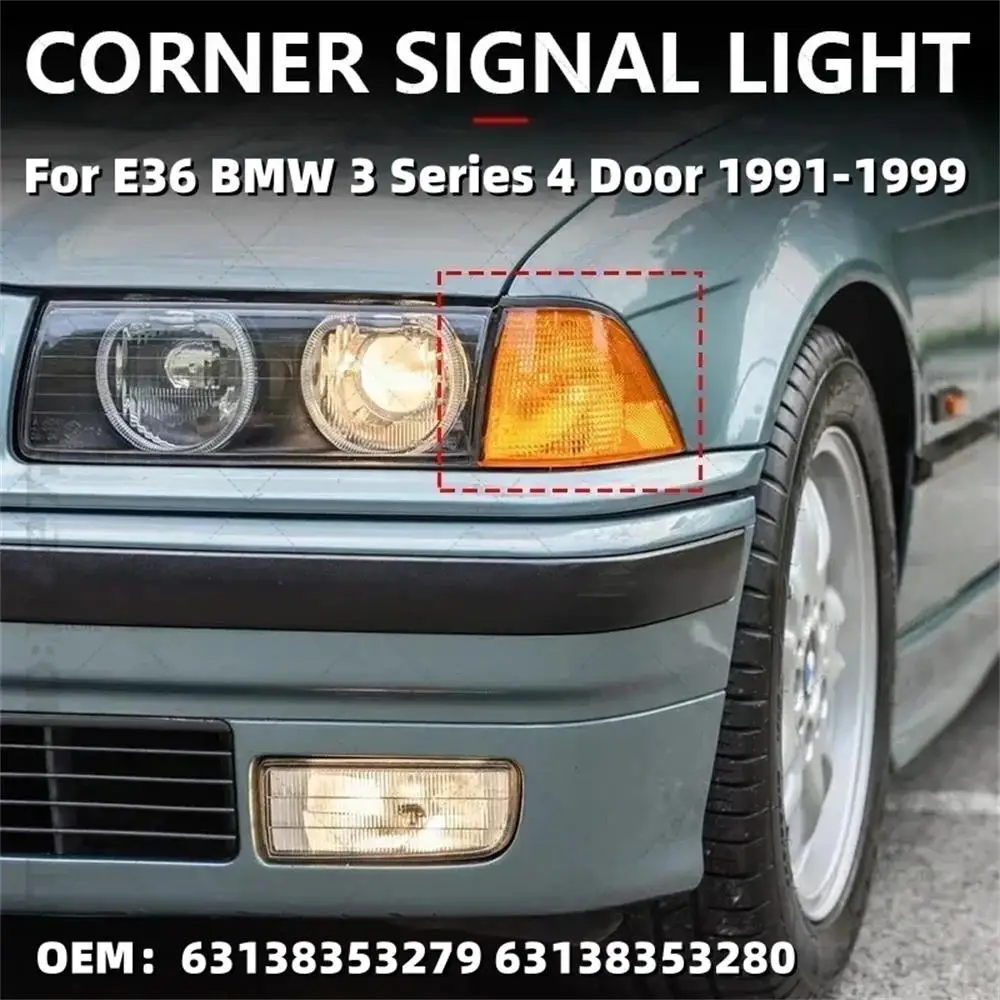 

For 1991-1999 E36 BMW 318i 318ti 320i 325i 328i M3 4DOOR Car Corner Turn Signal Light White Yellow Gray 63138353279 63138353280