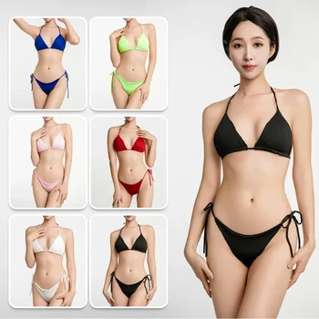 Conjunto de Bikini acolchado de dos piezas para mujer, traje de baño Sexy con Tanga y lazo lateral, traje de baño de estilo brasileño con vendaje de tres puntos
