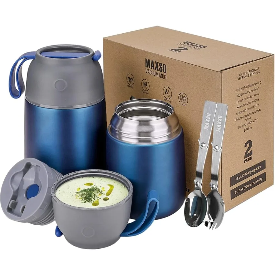 

2-упаковка вакуумных изолированных банок для горячей и холодной еды, идеальные для взрослых, термоконтейнеры для обеда со встроенной ложкой Perfe