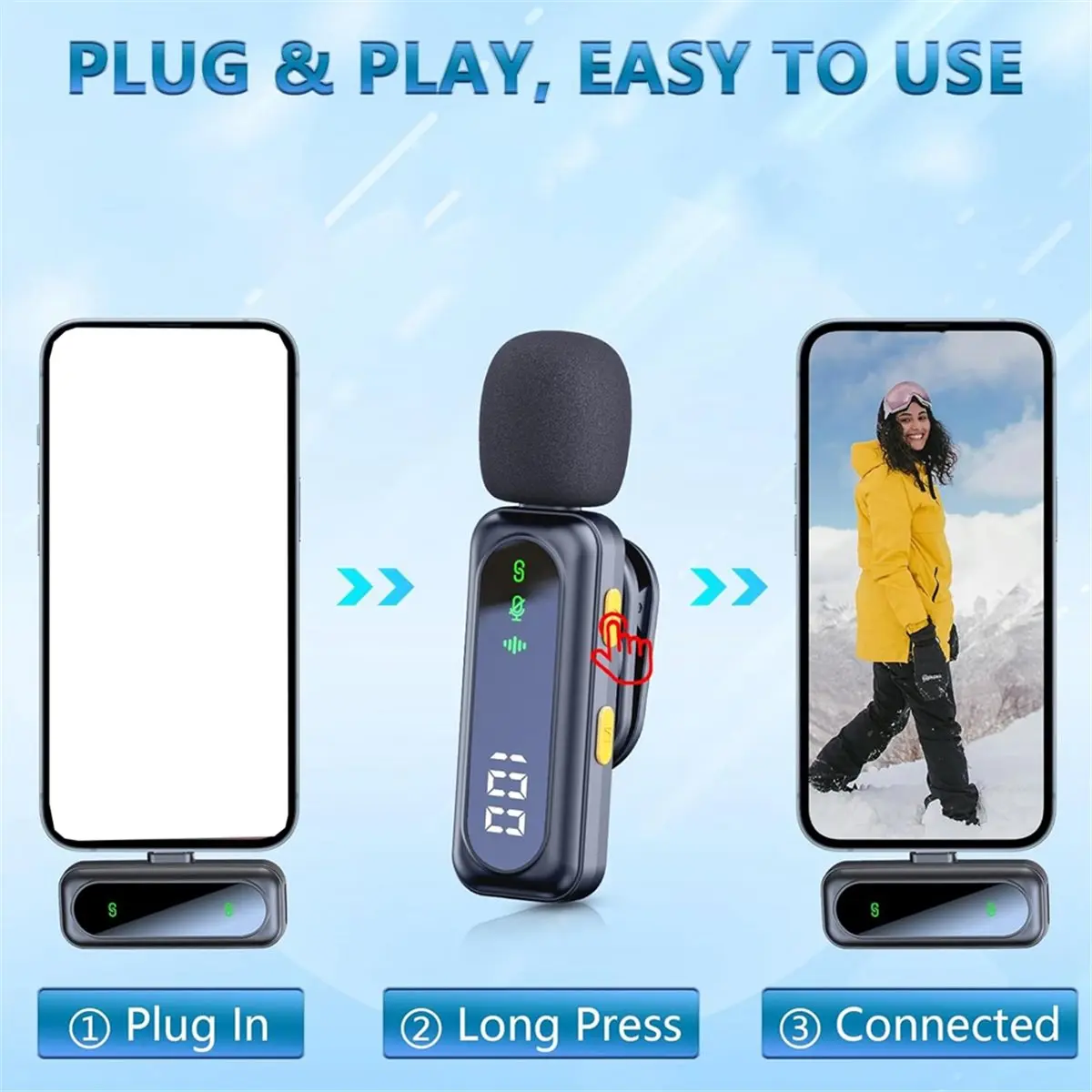 Happy New-  Professional Wireless Lavalier Microphone System with Smart Noise Reduction LED Power Display for Live Streaming Vlo