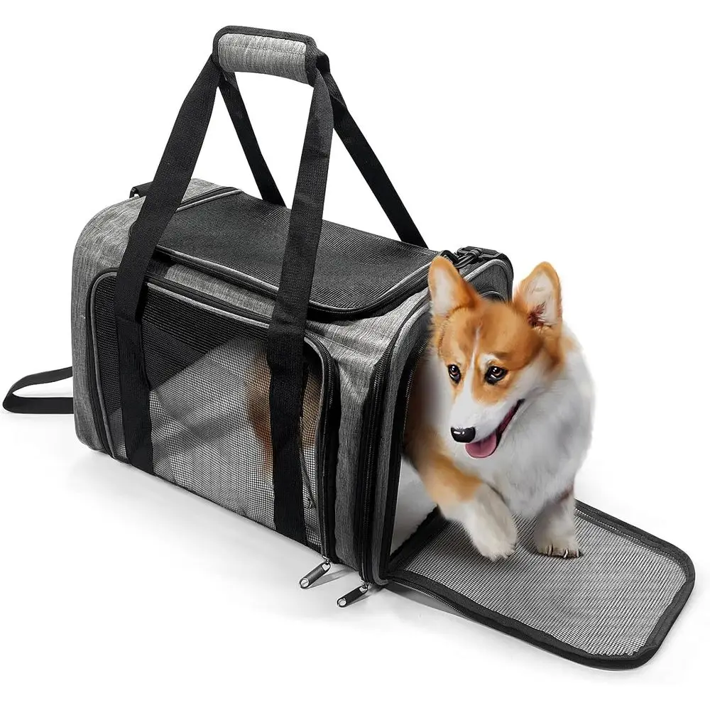 

Collapsible Pet Carrier for Dogs up to 25 Lbs with Shoulder Strap, Removable Mat, 20x13x13 Inch, Grey