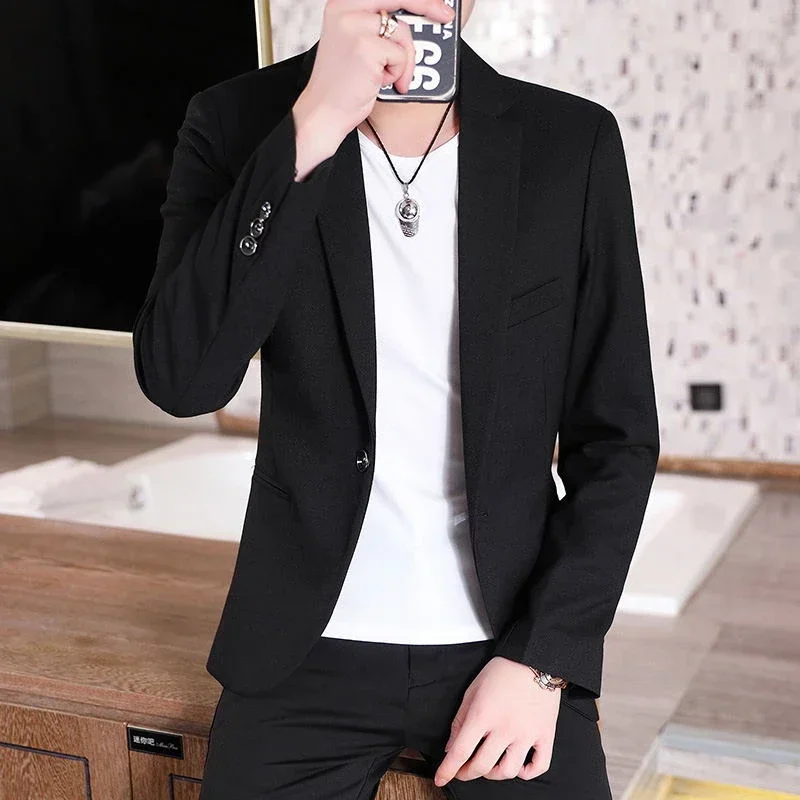 

Boutique Men's Fashion Business Korean Version Comfortable Gentleman Elegant Solid Color British Style Casual Slim Dress Blazer