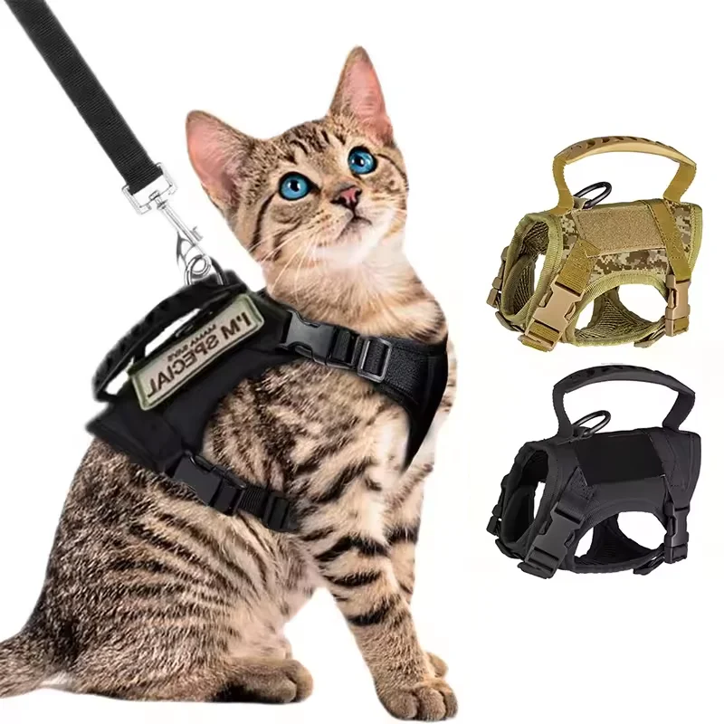 Outdoor tactical cat chest harness vest type lead rope anti-break adjustable walking cat leash Waterproof Cat Clothes Strap - view 2