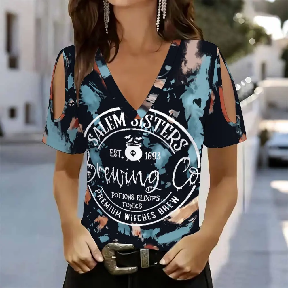 Women Leopard Snake Print Cold Shoulder Blouse V Neck Short Sleeve Casual Summer Tops