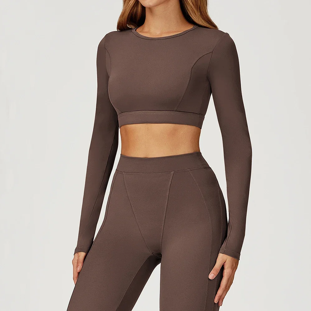 

Solid Long Sleeve Sports Shirts Women Fitness Yoga Top Gym Top Activewear Running T-Shirt Push Up Workout Clothes Woman Crop Top