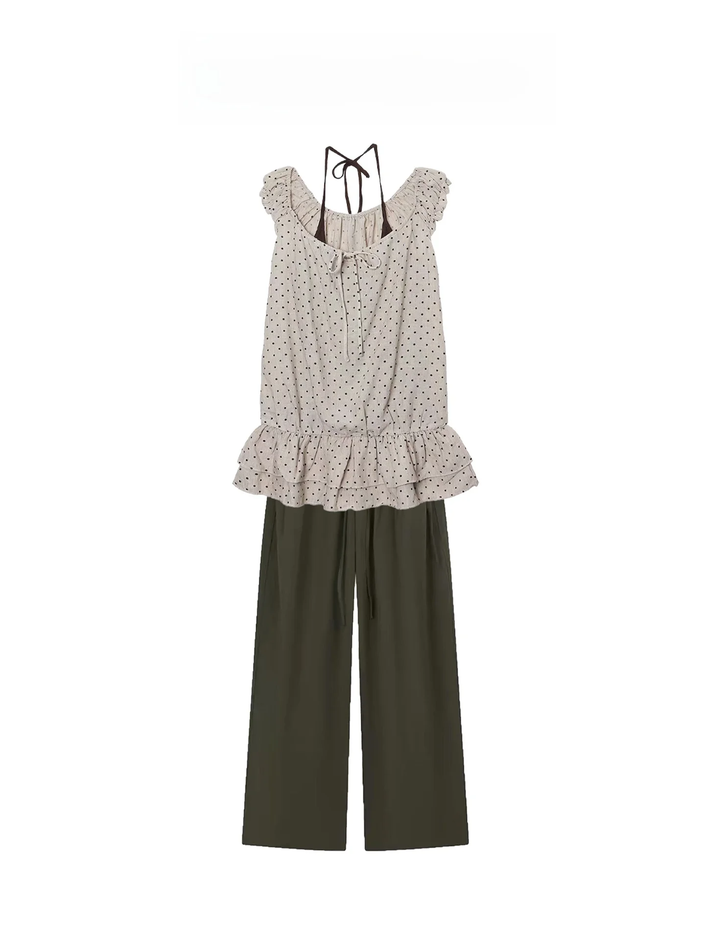 Summer 2026 Polka Dot Wide Leg Pants Set Girl's Style Outfit Two-Piece Suit Casual Breathable Comfortable High Waist T-Shirt