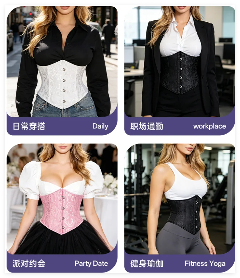 Corsé Jacquard Blanco, Cincher de Cintura, Bustier, Moldeador de Cuerpo, Lencería Reductora