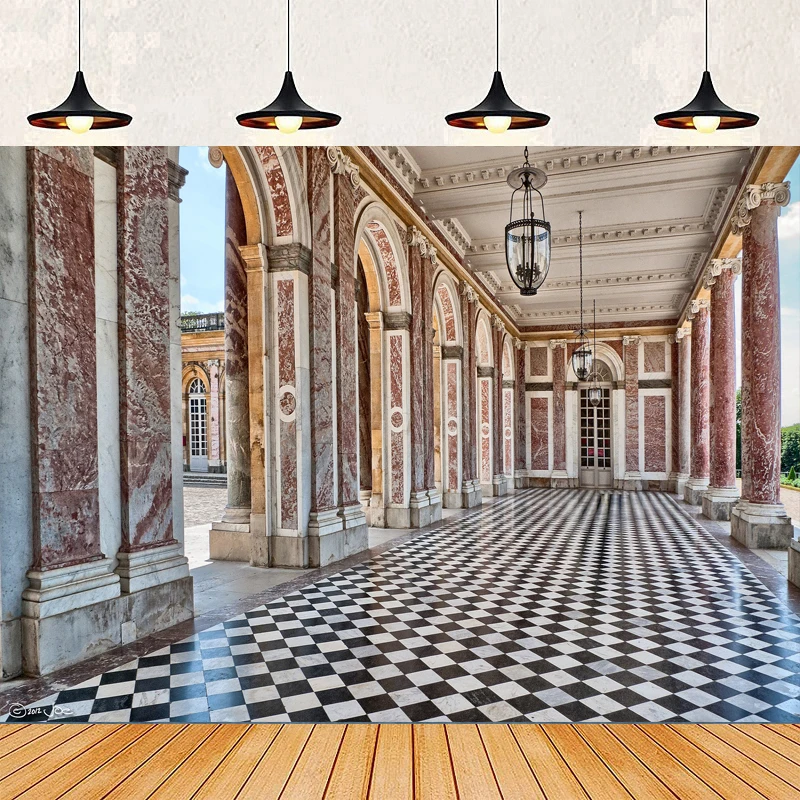 Fondo fotográfico del Palacio de Versalles, pasillos del Gran Trianón en Francia, fondo para fiesta en casa, pancarta de pared