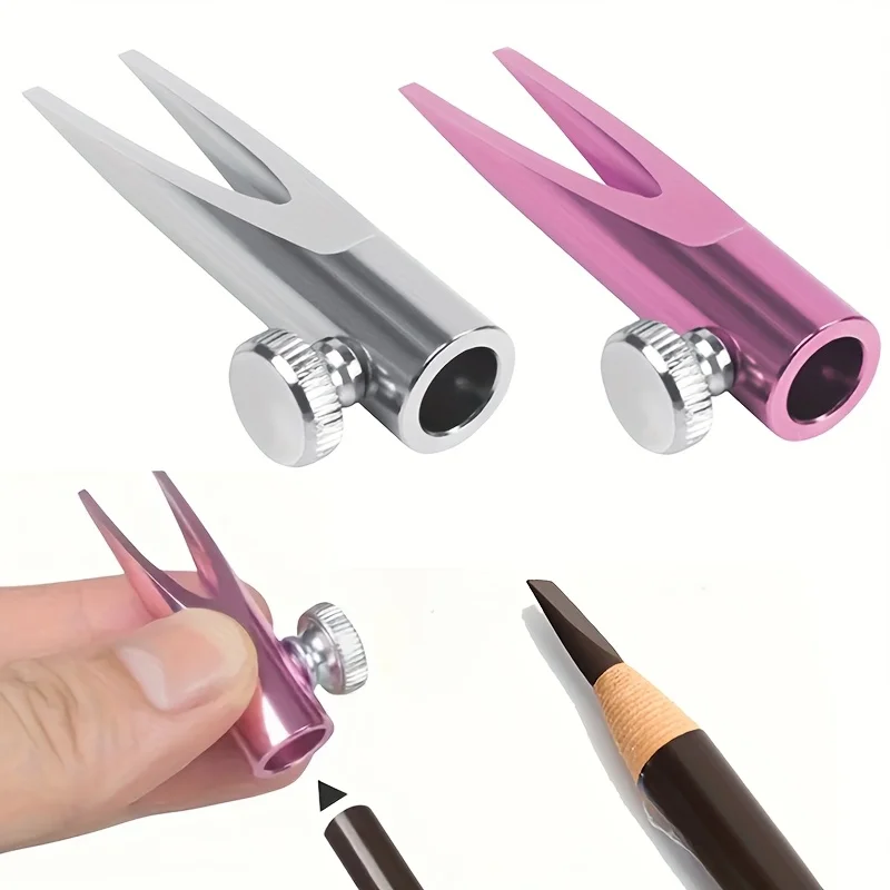 2pcs Sleek Stainless Steel Eyebrow Pencil Sharpener - Odorless, Precision Sharpening Tool with Ergonomic Design