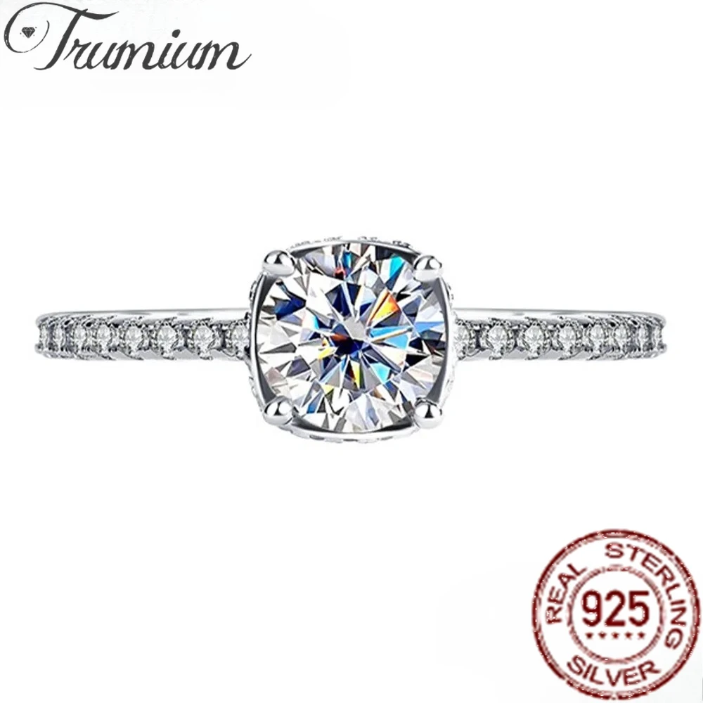 

Trumium 1CT Moissanite Ring Sterling Silver 925 Rings for Women Prong Setting Engagement Rings Luxury Simple Jewelry Gift