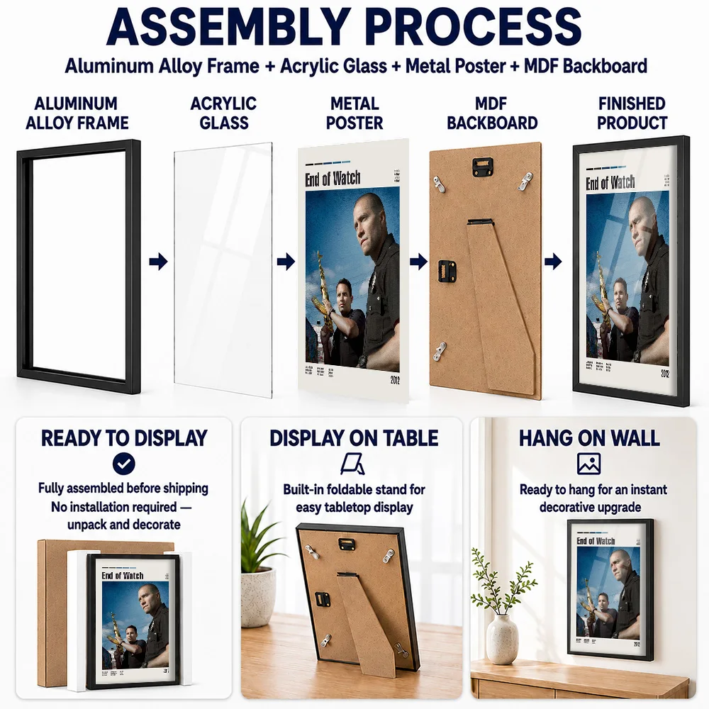 End Of Watch Movie Framed Aluminum Metal Poster Customized Screen Tribute Wall Art Perfect Within Media Room As Story Lovers