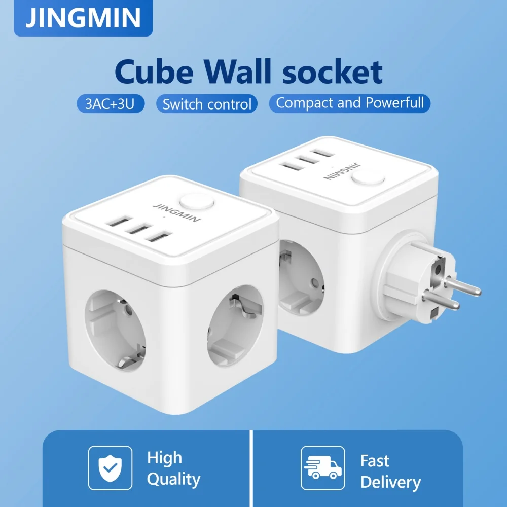 Presa multipla europea per presa a muro con 3 prese CA 3 porte USB Estensore di ricarica rapida con interruttore indicatore Presa elettrica