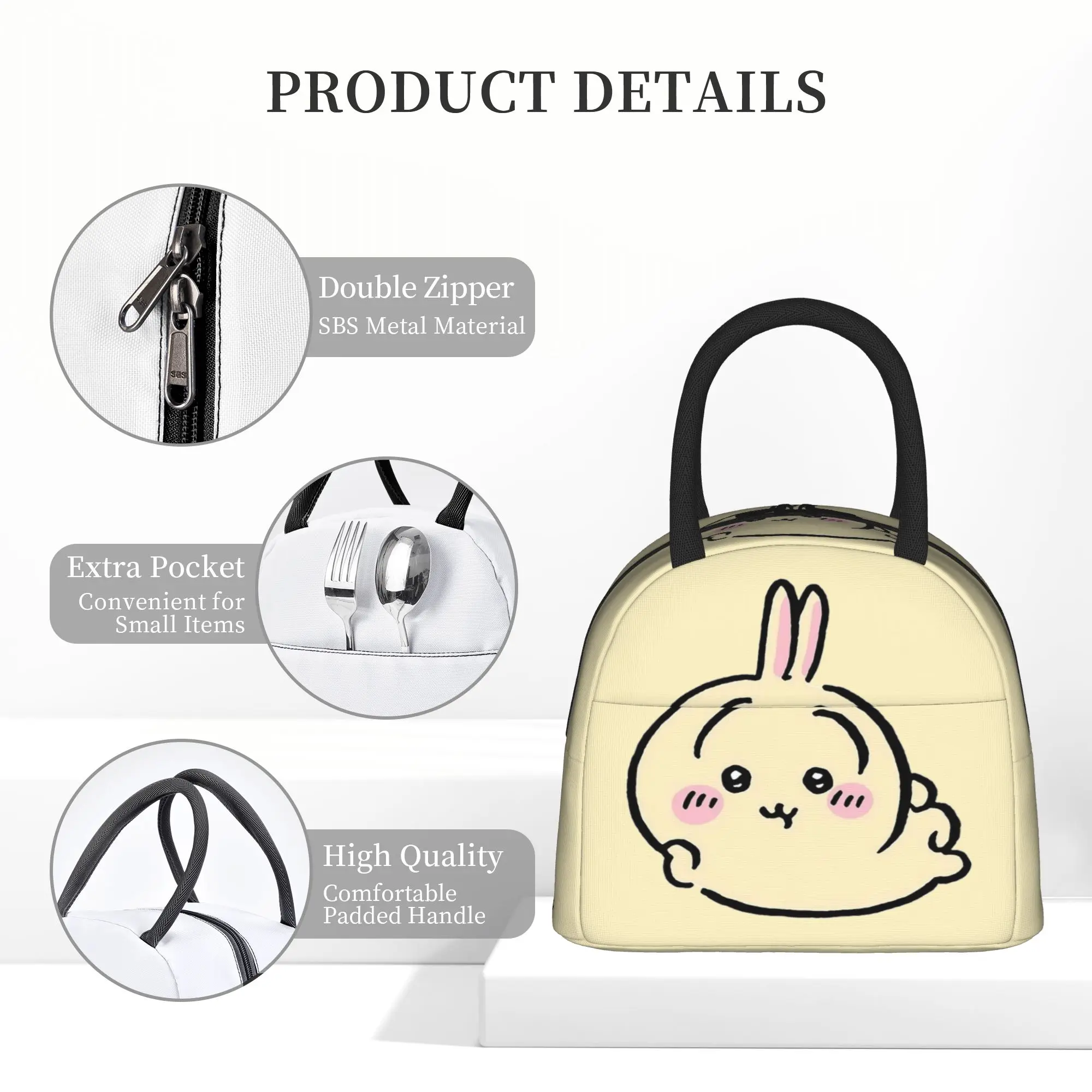 Cartoon Cute Chiikawas Isolierte Lunchtaschen, Kühltasche, Essensbehälter, tragbare Tragetasche, Lunchbox, Bento-Tasche, Büro, Picknick – Detail 2