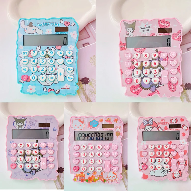 Sanrio 12 Digits Electronic Calculator Hello Kitty Kuromi Solar Battery Dual Power School Office Calculator Supplies Stationery