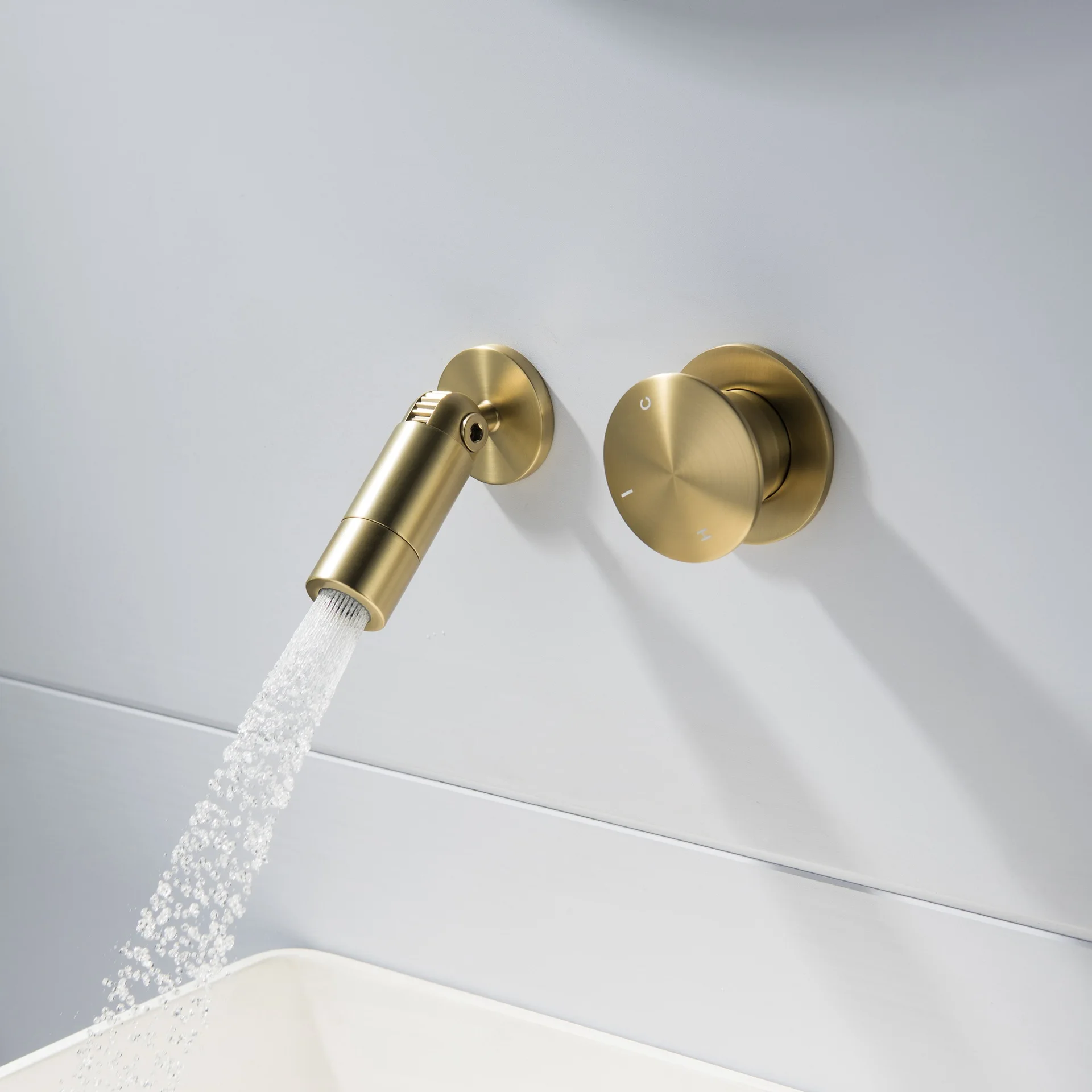 100% Brass Wall Mounted Bathroom Faucet with Twist Spout Brushed Gold, Gun Metal, Matte Black, Chrome