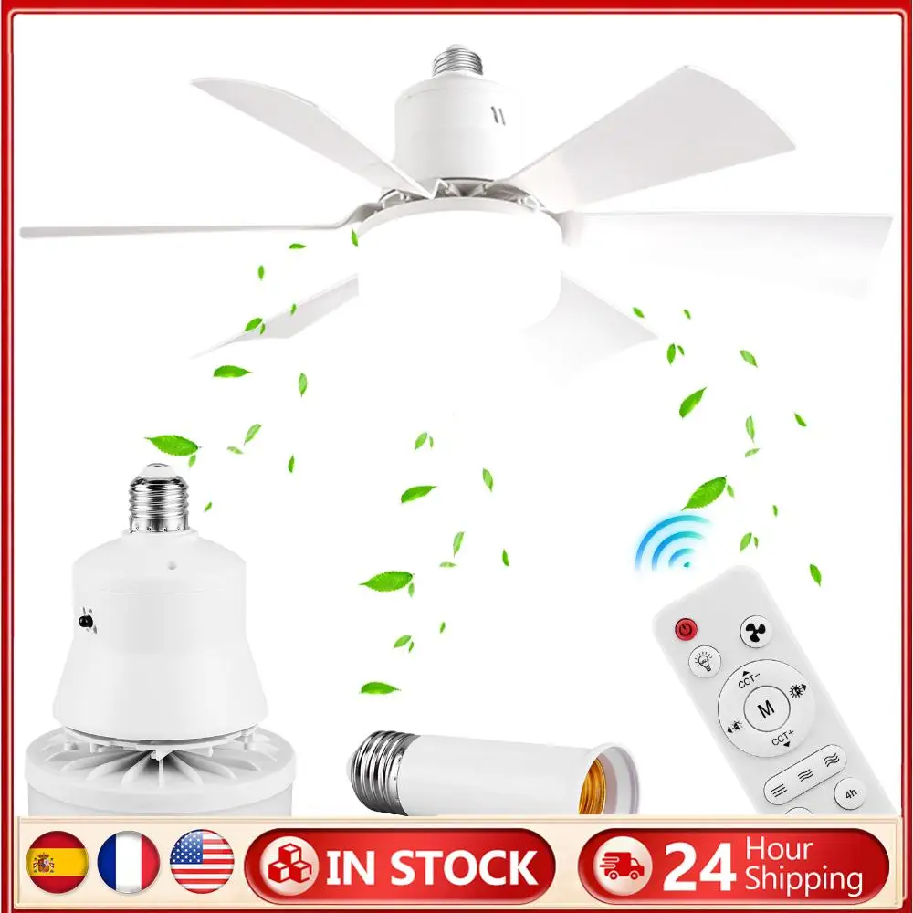 

Socket Fan Light with Remote Screw in Ceiling Fan in Light Socket with Extender & 6 Blades Ceiling Fan with Light for Bedroom