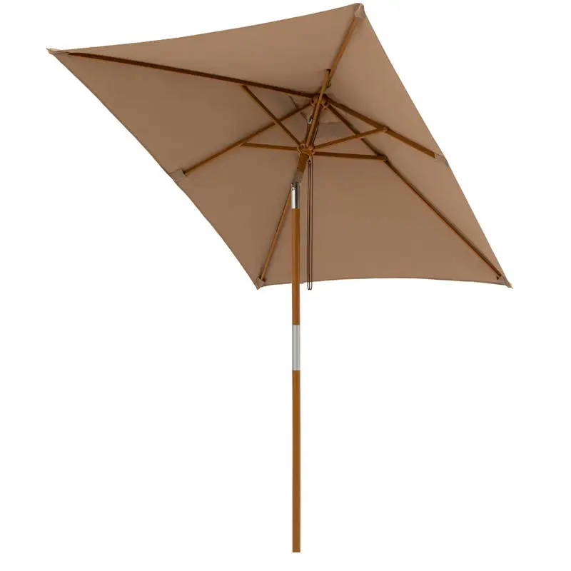 7Ft Rectangular Patio Umbrella, Wooden Pole With Metal Reinforcement, 3-Level Height Adjustment And Crank Tilt, Double Vented Canopy For Outdoor Deck Garden Poolside Commercial Use, Coffee