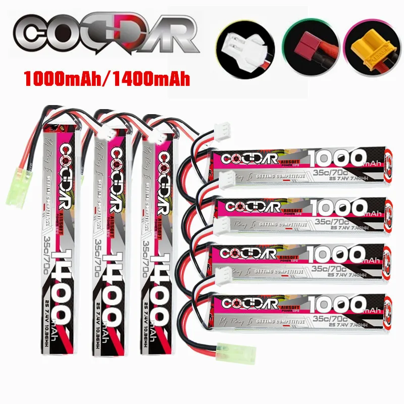 CODDAR 2S Battery 7.4V 1000mAh 1400mAh 35C Lipo Battery For Mini Pistol Air Gun Electric Toy Gun Accessories With SM/T/XT30 Plug