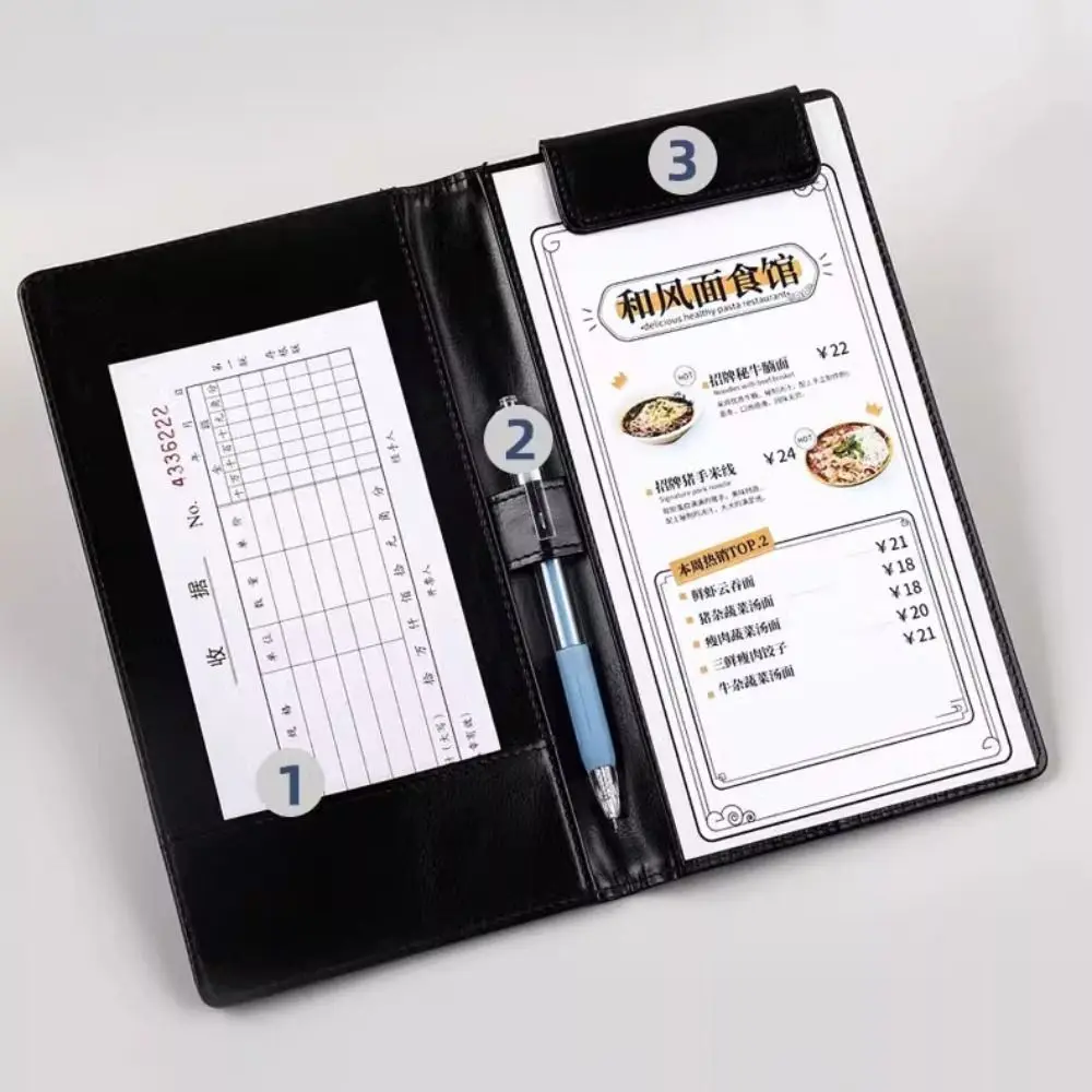 Portable PU Leather A6 File Folder Storage Slot Waterproof Clipboard Document Clip With Pen Insert Writing Pad Office School
