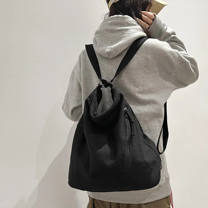 Women's Backpack Multi-Purpose Bag Large Capacity Pure Color Design Versatile Commuter Crossbody Bag Personalized Trendyy Canvas
