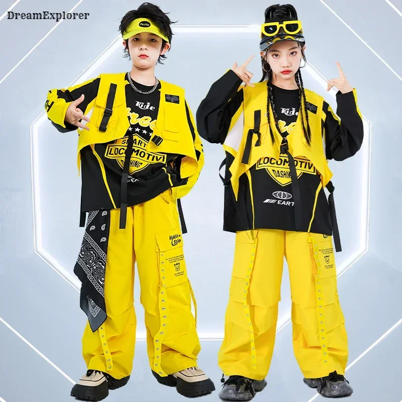 

Hip Hop Boys Fashion Vest Cool Sweatshirt Cargo Pants Girls K-pop Street Dance Clothes Sets Kids Jazz Costumes Child Streetwear