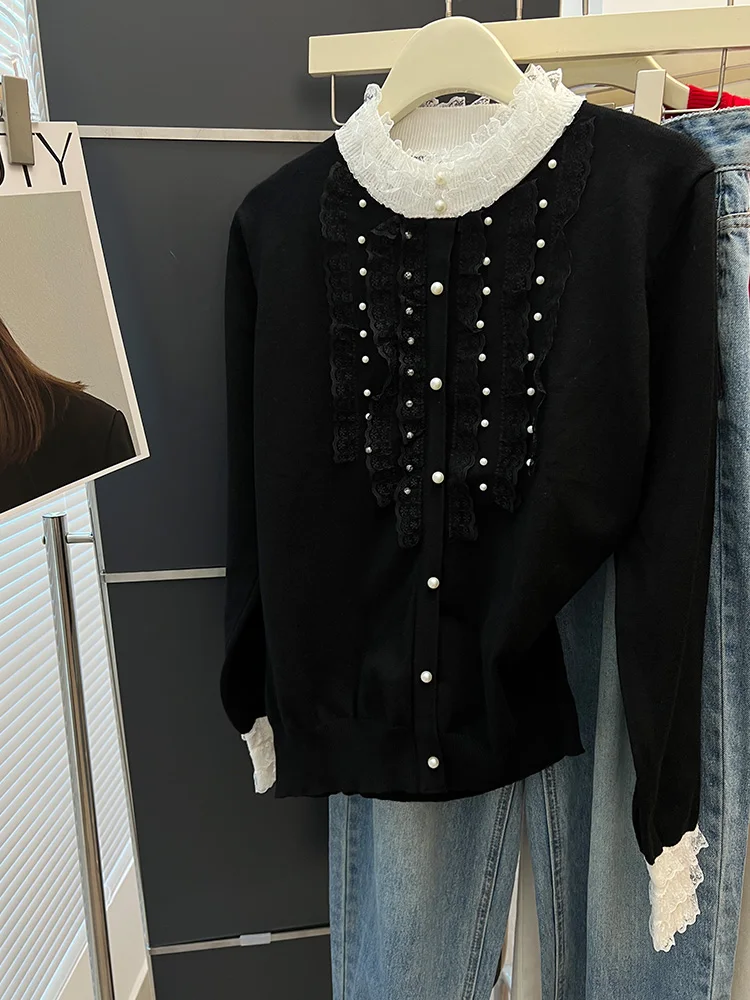 Ele décontracté Long Sve laine tricot pull perlé Faionable trajet polyvalent Simple femmes Faion coréen coupe ample