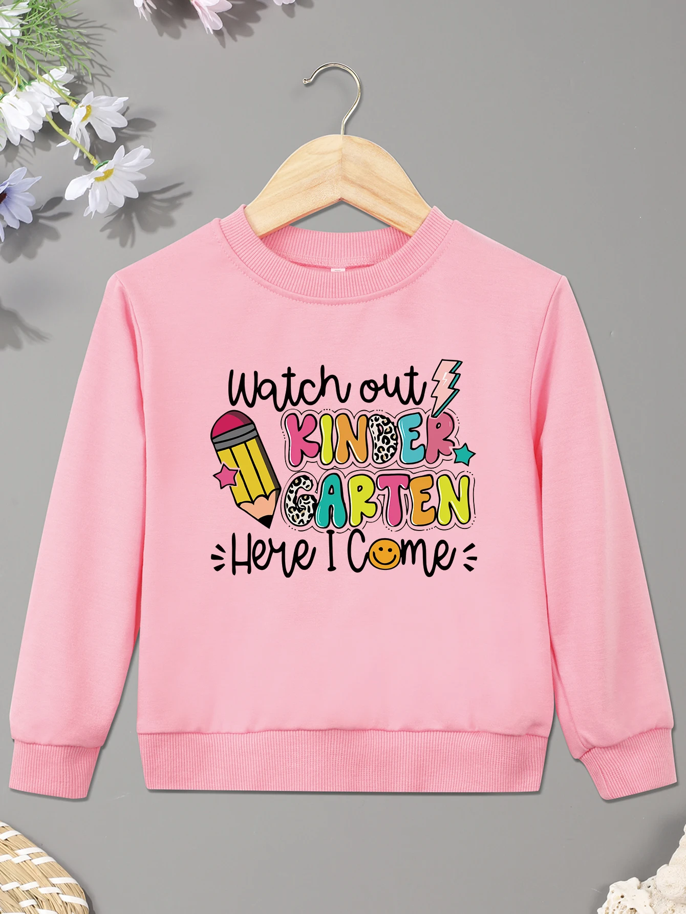 Fashion Pencil WATCH OUT KINDERGARTEN HERE I COME Print Baby Boy Girl Sweatshirt Kid Pullover