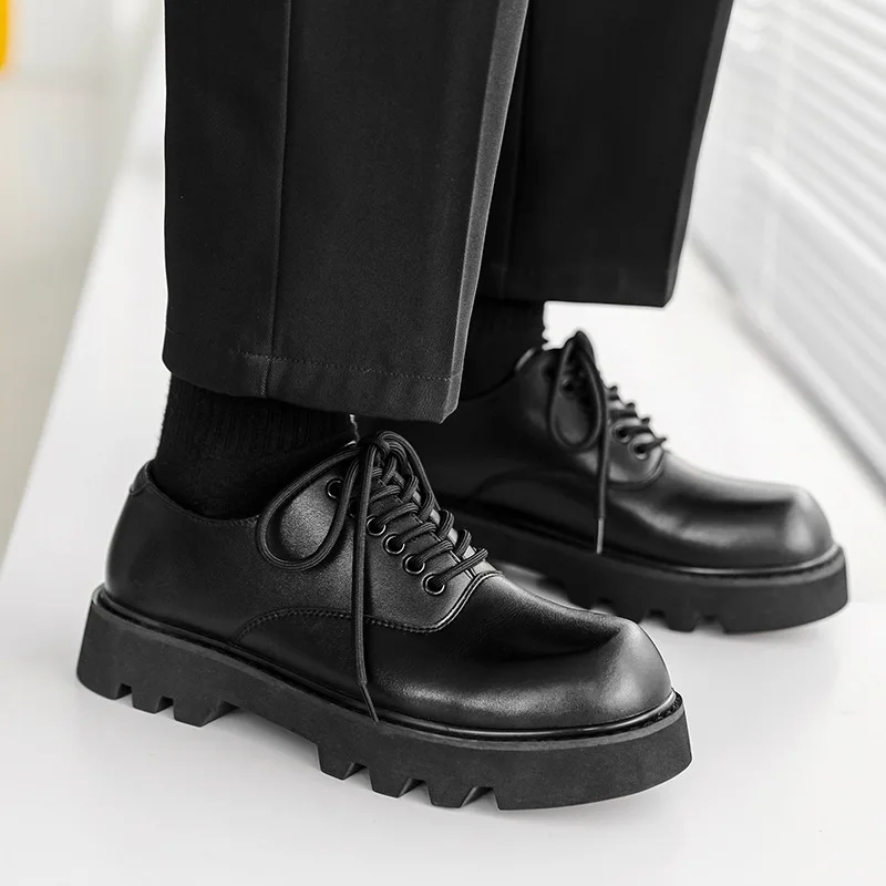 

big size mens fashion wedding party dress platform shoes lace-up oxfords shoe original leather sneakers square toe footwear mans