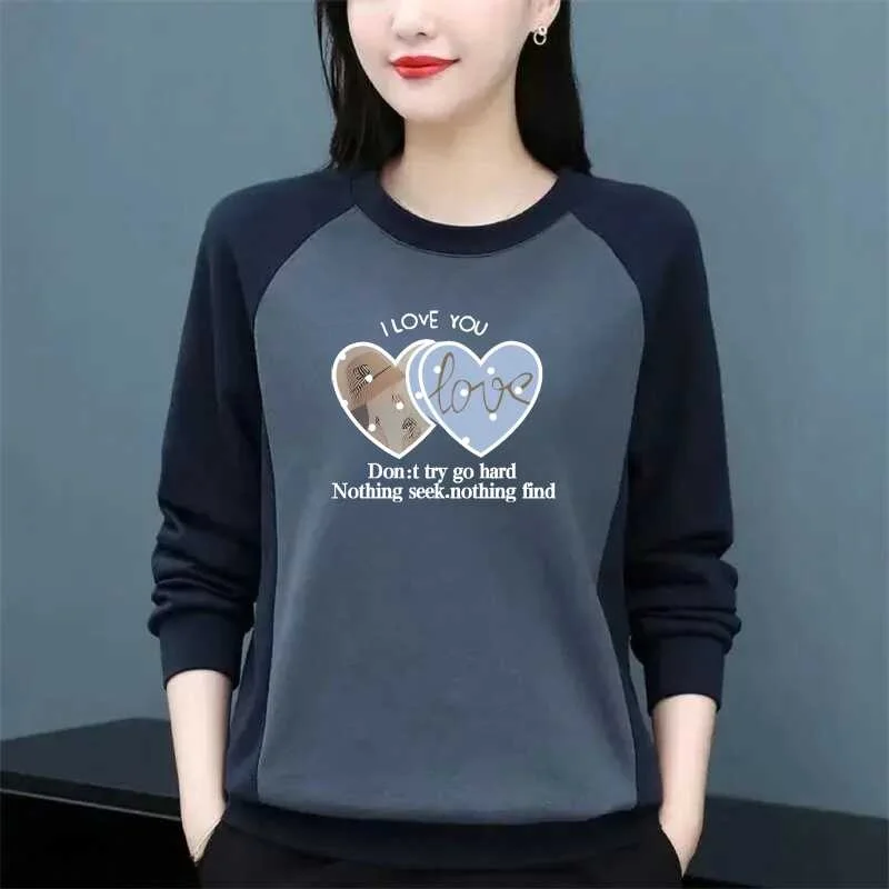 

Thickened Fleece Long Sleeve Women's T-shirt Base Shirt Inner Wear Top for Middle-Aged And Elderly Mothers Korean Style round...