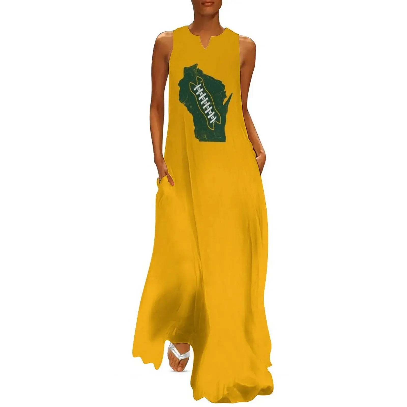 

Wisconsin Football, Retro - Gold Long Dress party dresses woman Aesthetic clothing Woman fashion Casual dresses Dress