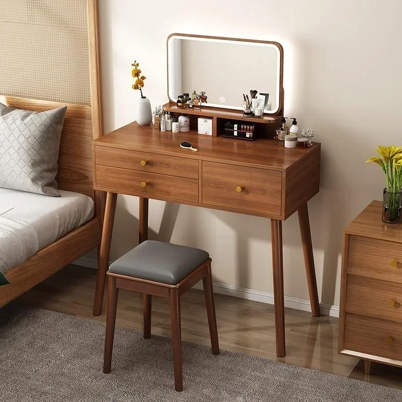 

Simple Makeup Dressing Table Mirror Led Storage Wooden Vanity Dressing Table Drawers Storage Charm Tocador Decoration Furniture
