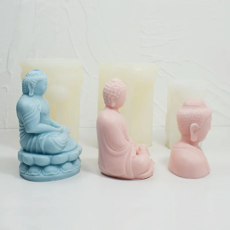 Large Buddha Head Statue Candle Silicone Mold 3D Handmade Abstract Meditation Buddha Gypsum Candle Making Mould Craft Home Decor