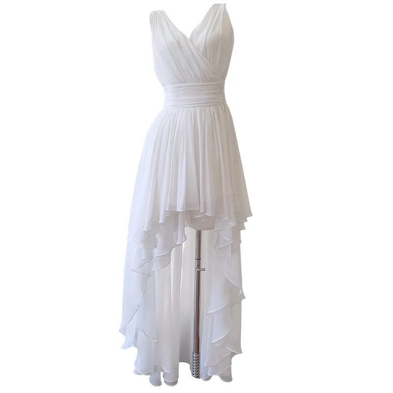 VIBE Lente Zomer Franse Jurk Nieuwe Witte Mouwloze Taille-Knipperende Elegante Onregelmatige Zoom Jurk voor Vrouwen Avondfeest Jurk