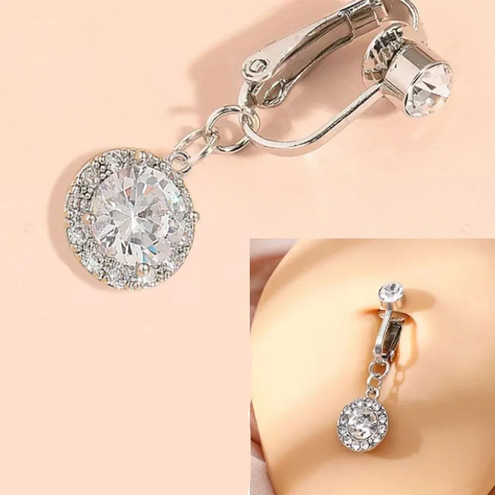 Clip para Piercing de ombligo falso con circonita y diamantes de imitación, perforado de cobre, sin perforación, ombligo, mariposa, anillo multicolor para ombligo para mujer