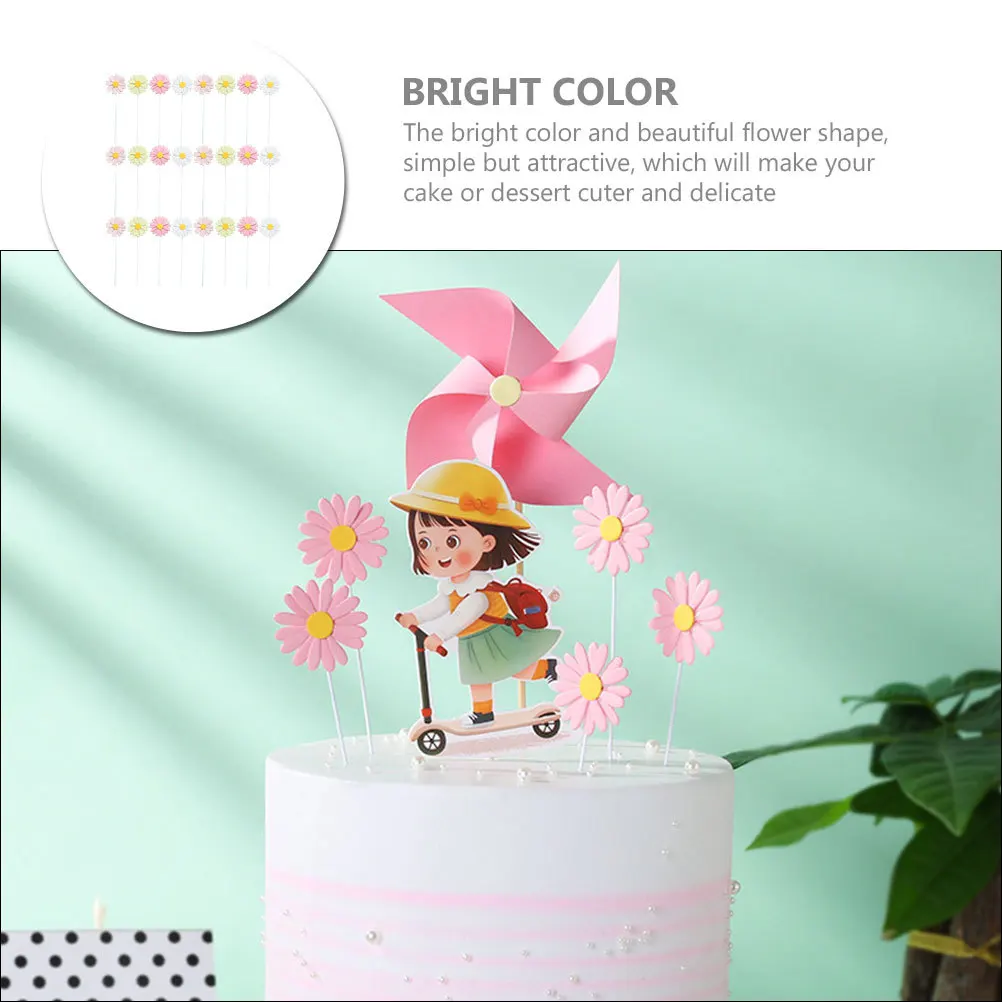 

40Pcs Daisy Flower Cupcake Decorations Charming Cake Picks Birthday Party Dessert Cake Decor Daisy Cupcake Toppers