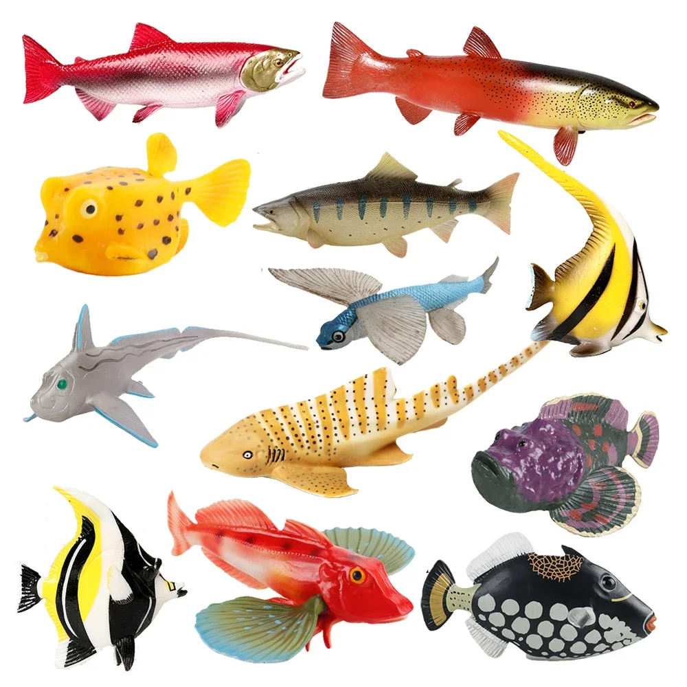 Marine Toy Animals Figures Sword fish Sailfish Salmon Shark Piranha Animal Figurines Action Figure Children Toys Games kids Gift