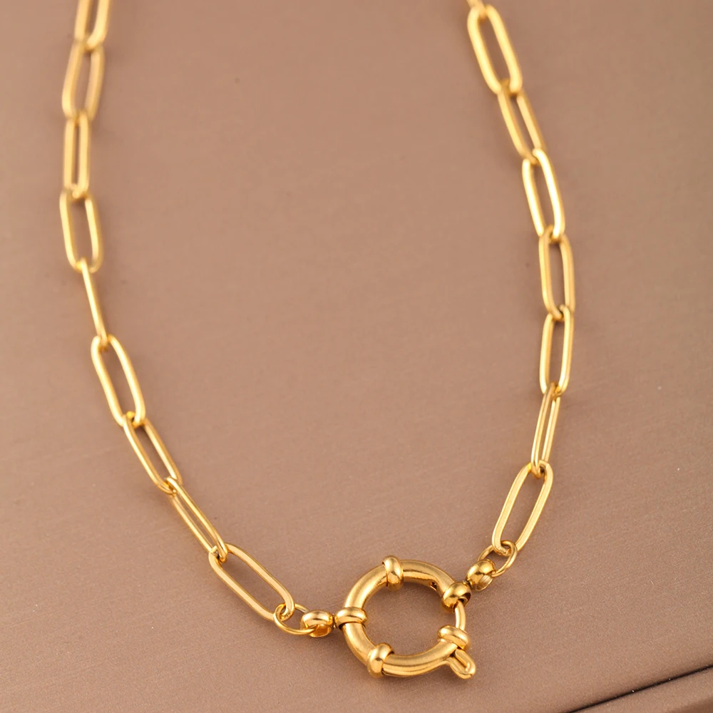 Choker neck Golden Women\'s Stainless Steel Necklace Large Cross Chain Fashionable and Simple Jewelry Necklace 2025 Women\'s Trend
