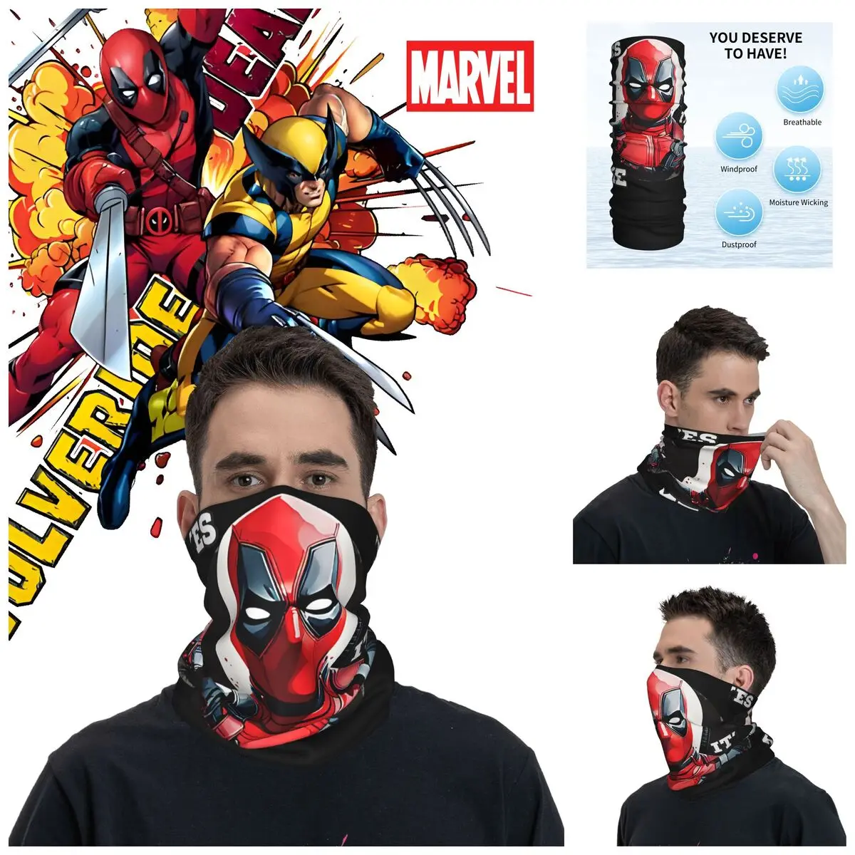 Popular Movies Deadpool & Wolverine Bandana Neck Gaiter Motocross Face Scarf Cycling Face Mask Hiking Unisex Adult Winter