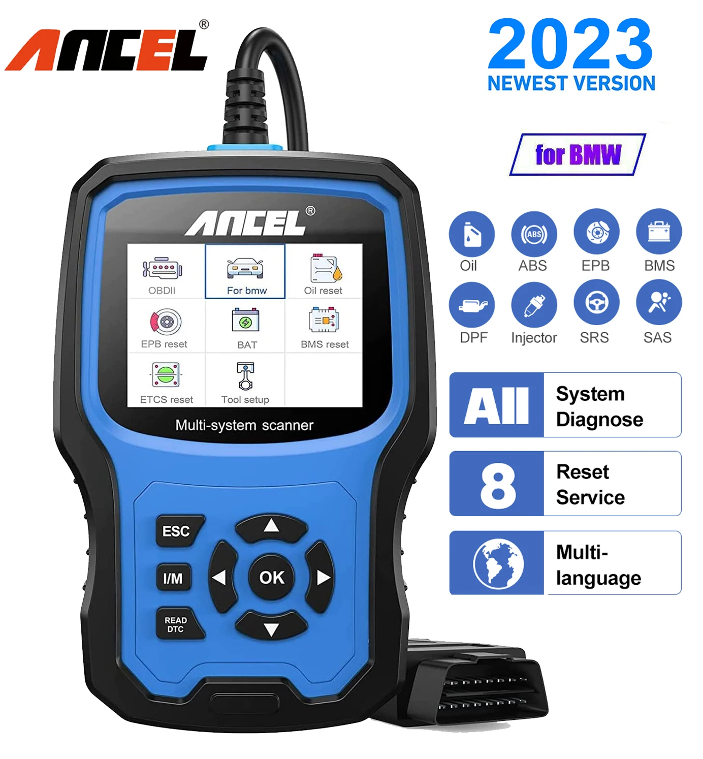 

Ancel BM700 OBDII Code Reader Car Diagnostic Tool Multi-System Automotive OBD2 Scanner For BMW After 1998 ABS Oil Reset