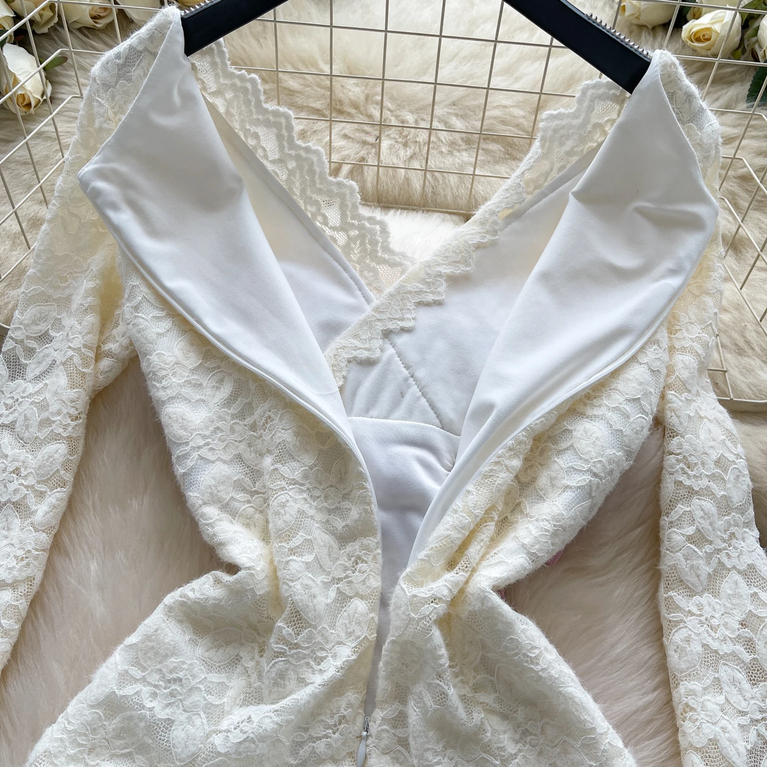 ชุดเดรสวินเทจเก๋ไก๋ คอวี แขนยาว สไตล์เกาหลี สวยสง่า สำหรับฤดูใบไม้ร่วง เสื้อผ้าผู้หญิง