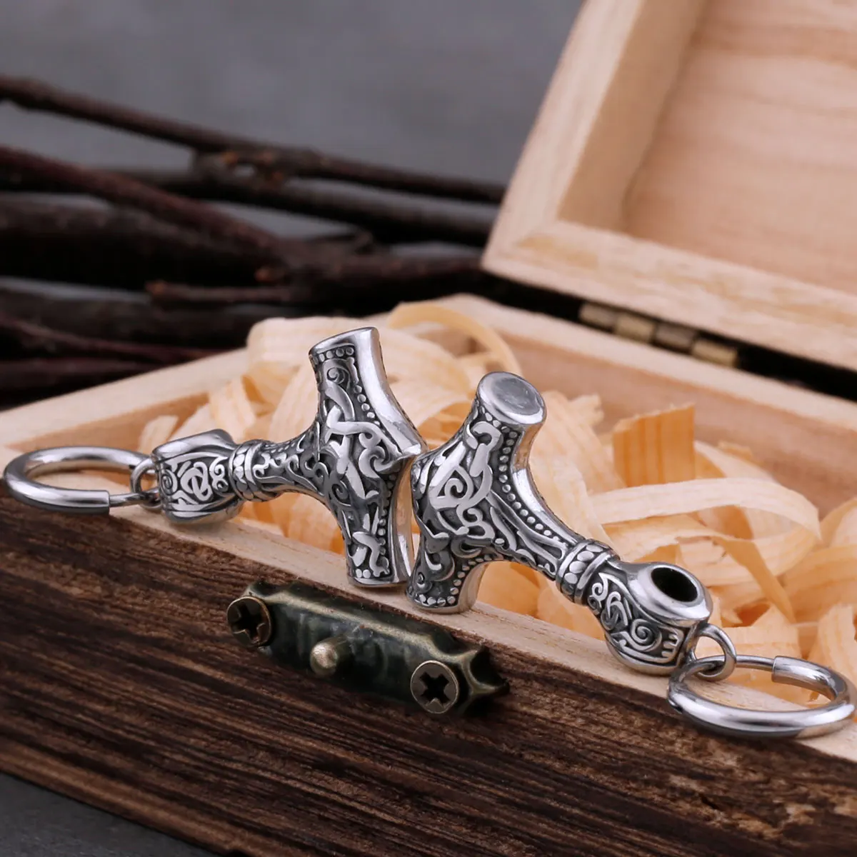 Fashion Vikings Thor\'s Hammer Earrings Stainless Steel Men\'s Nordic Celtic Hip Hop Amulet Accessory Vintage Anchor Jewelry Gift