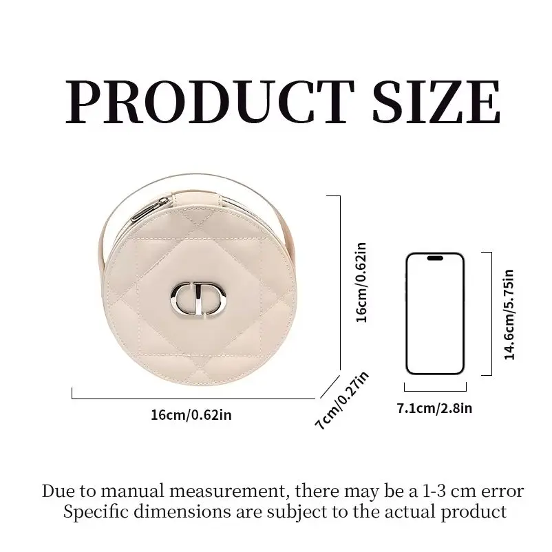 Christian Dior Dior’s Bag Luxury Apricot Round Handheld Makeup Organizer Pouch With Zipper & Built-in Mirror Portable Travel Cos - view 6