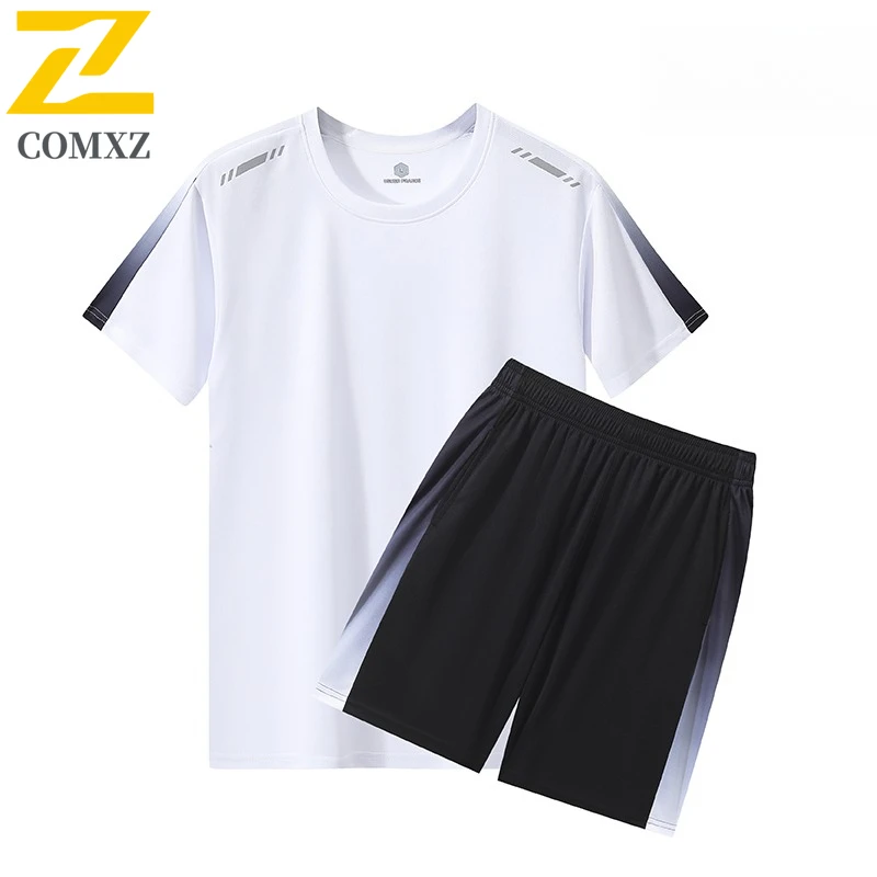 

Men Casual Running Set Quick-Dry Short Sleeve Athletic Shorts Outdoor Workout Breathable Comfort Loose Fit Summer Sportswear